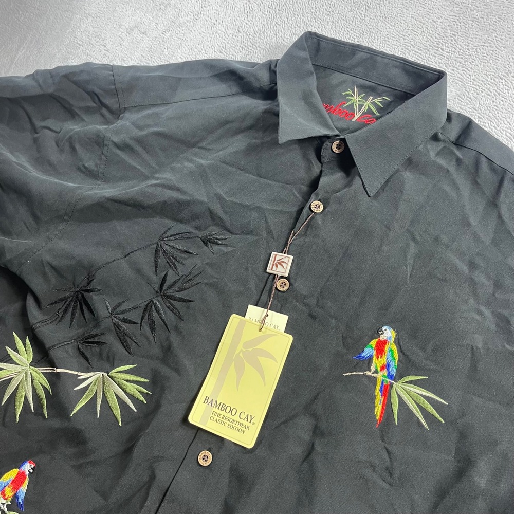 Bamboo Cay Mens Black Tropical Bird Embroidered Resort Shirt L Classic Edition